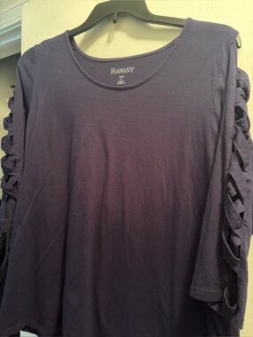 Roaman's Navy Blue Ladder-Sleeve Long Sleeve Top